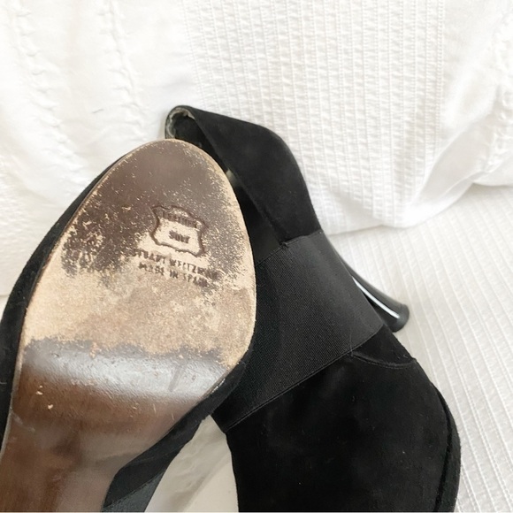 Stuart WEITZMAN BLACK SUEDE LARGE FRONT STRAP COVERED HEELS - 8 - Picture 9 of 9